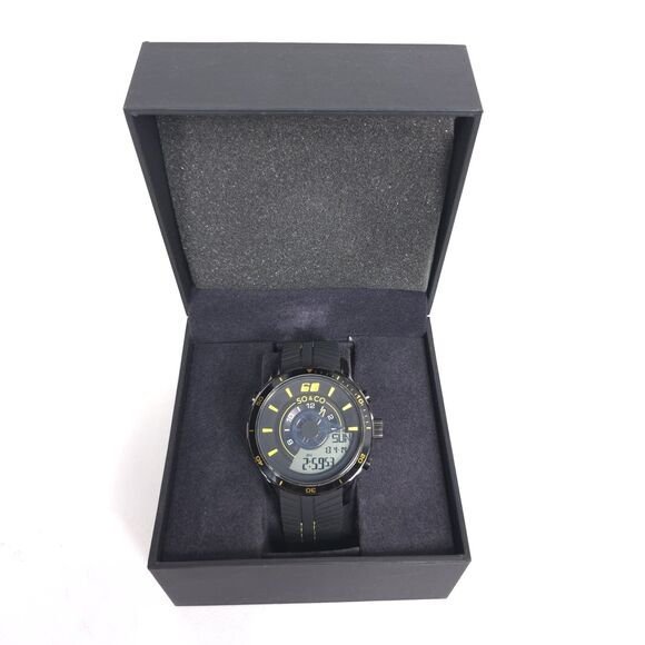 SO & CO NY New Mens Watch Analog Digital Black Yellow Sport 100M Water Resistant